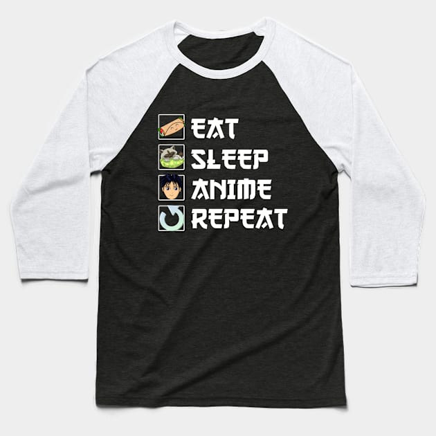 Eat Sleep Anime Repeat Baseball T-Shirt by Color Fluffy